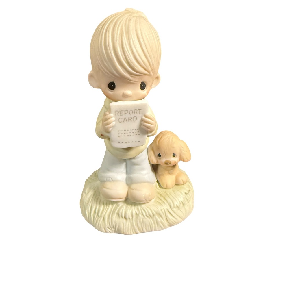 Precious Moments God Understands Figurine 1978 Boy Report Card Dog Jon David